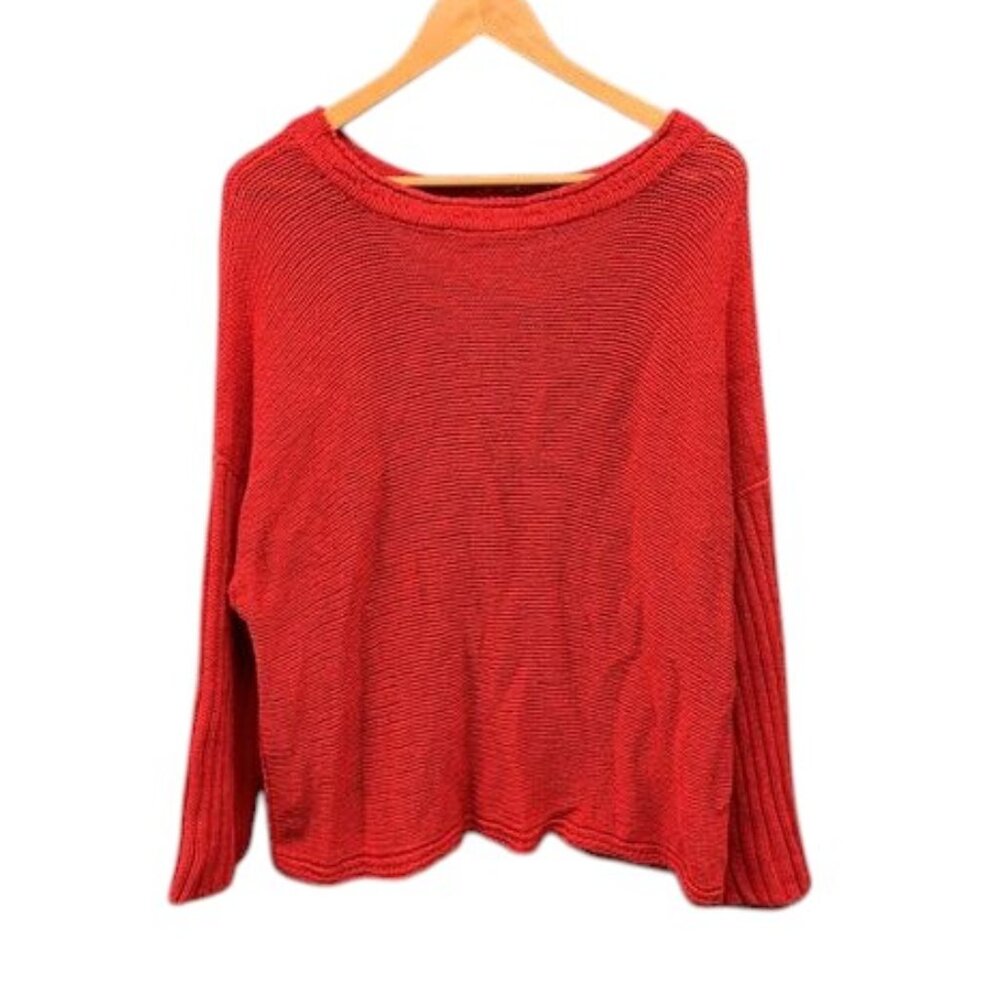 Maison Montagut Poles Linen Sweater Women’s Red Round Neck Knit Pullover‎ XL